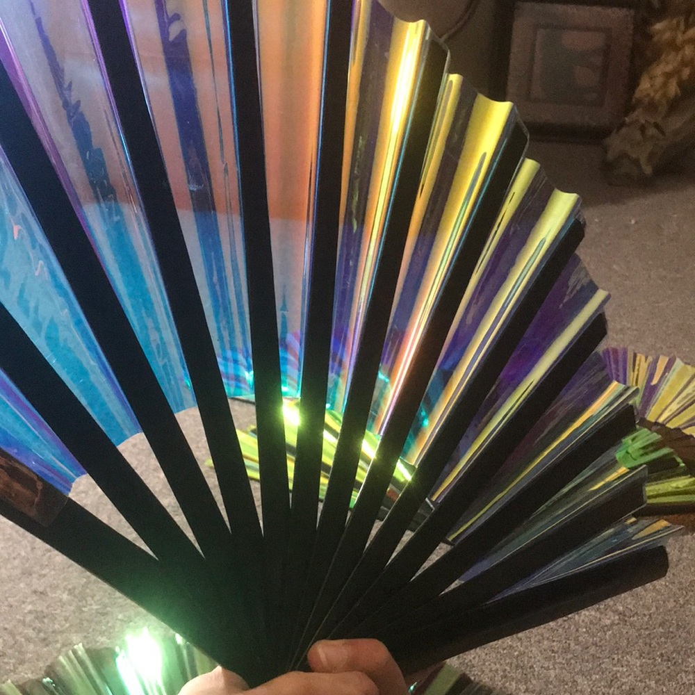 BLUE Holographic Iridescent Rave Hand Fan